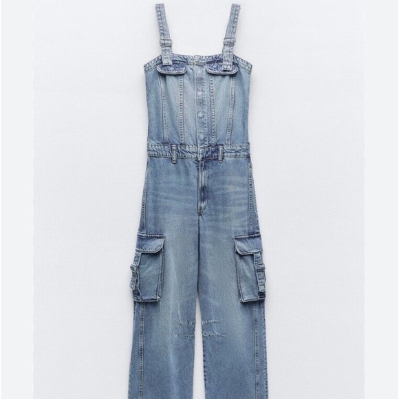 Zara TRF DENIM CARGO JUMPSUIT - Picture 1 of 10